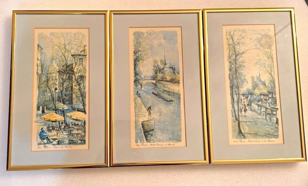 Lucien Delarue Paris Prints Set of 3 #541 #548 #549 Notre Dame Montmartre Framed
